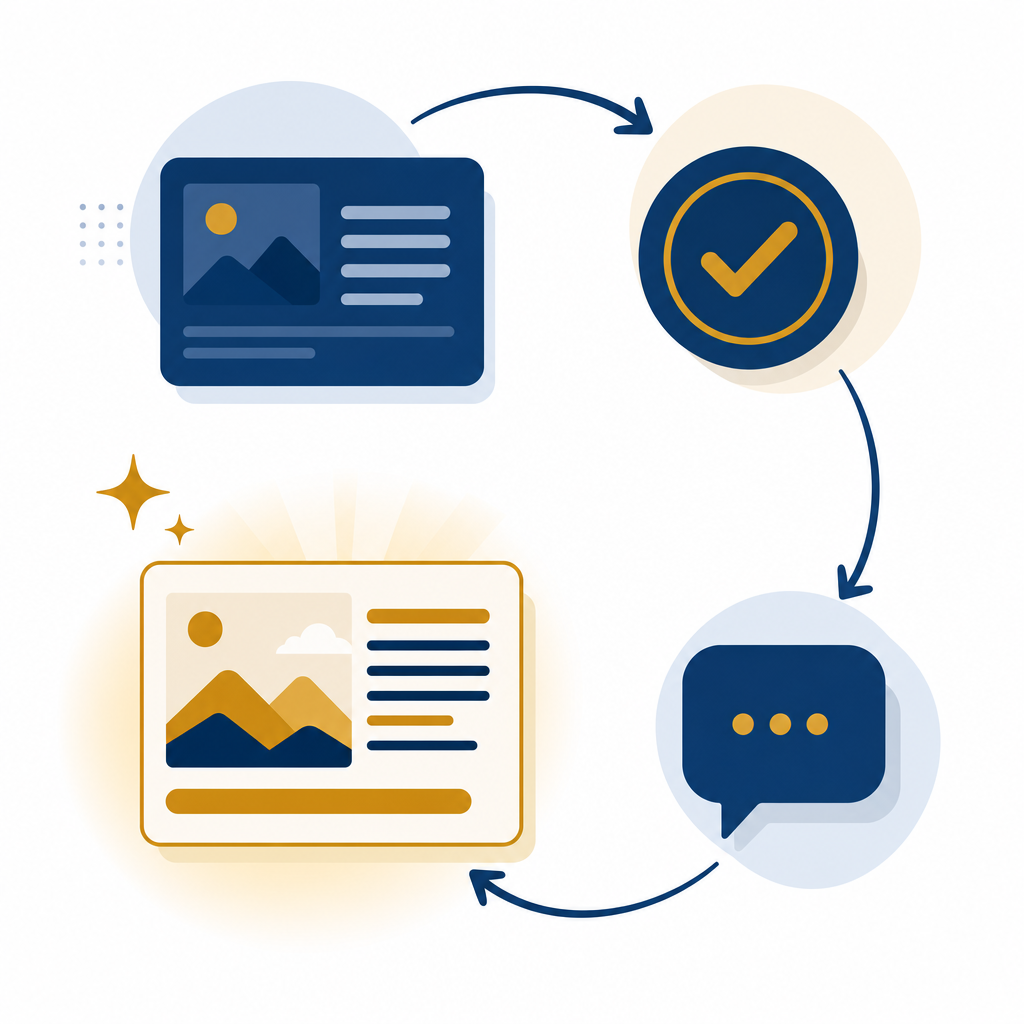 A loop: lesson, quiz check, student feedback, and a brighter improved lesson